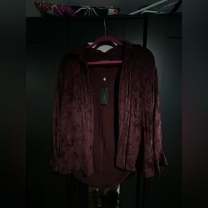 Corduroy button down, burgundy xxs runs big!